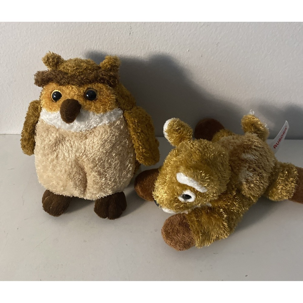 Lot of 2 Woodland Creatures Owl & Deer Plush Stuffed Animal Baby Fawn Soft